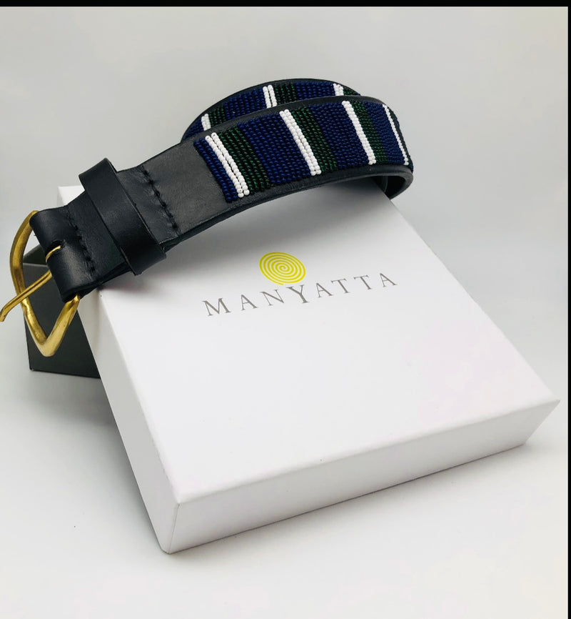 Navy blue, green and white stripes - size 34 only